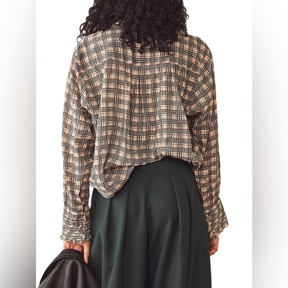 Free People FP One Plaid  Miles Tuxedo Shirt Tunic Flowy Women's Size Small READ - Picture 3 of 16